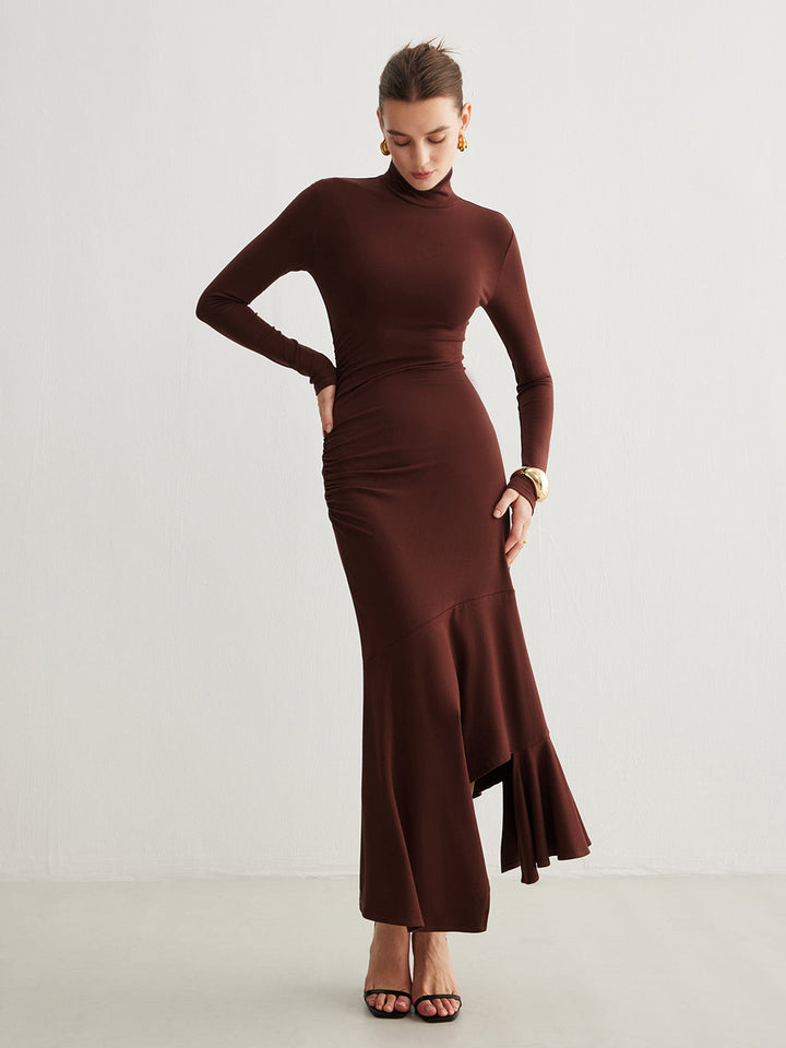 Turtleneck Irregular Pleated Long Dress  Liora Lane Boutique Dresses