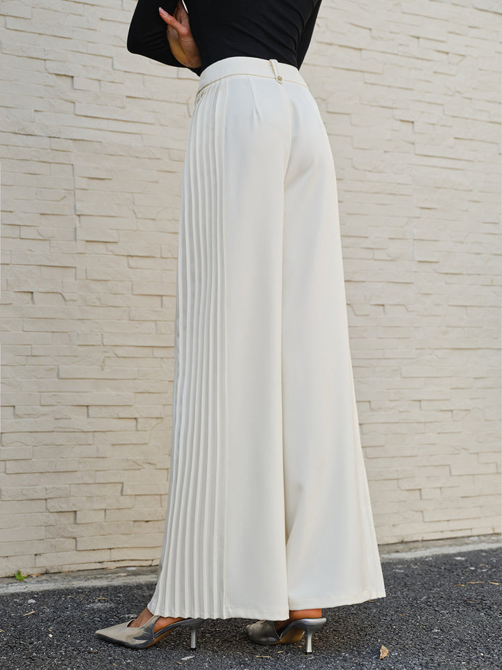 Side Pleated Wide-Leg Pants  Liora Lane Boutique Pants Apricot / XL 62.00
