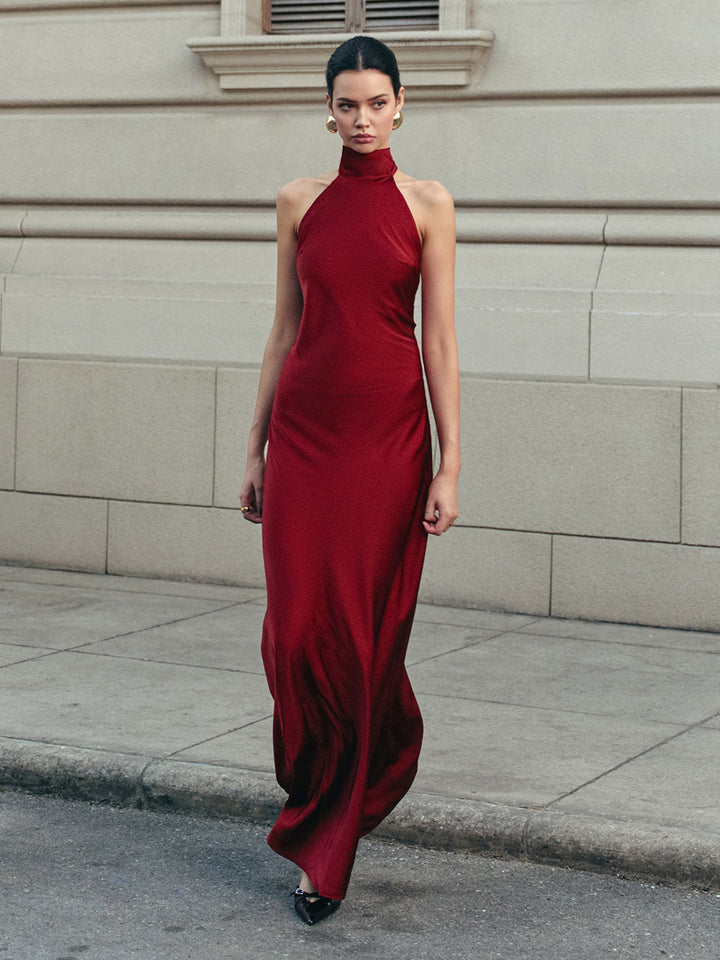 Open Back Satin Halter Dress  Liora Lane Boutique Dresses