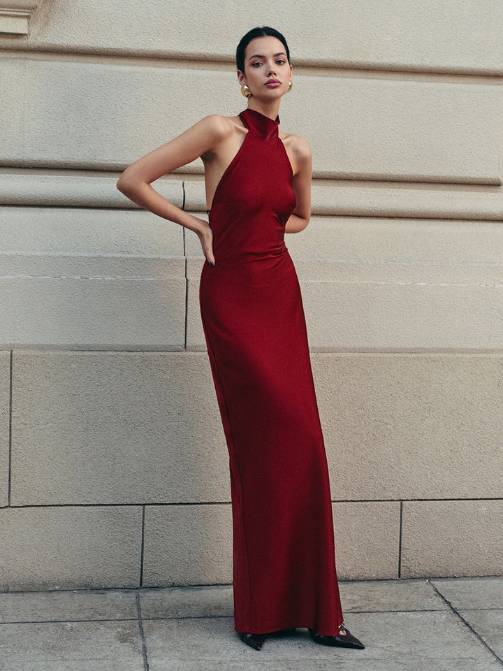 Open Back Satin Halter Dress  Liora Lane Boutique Dresses