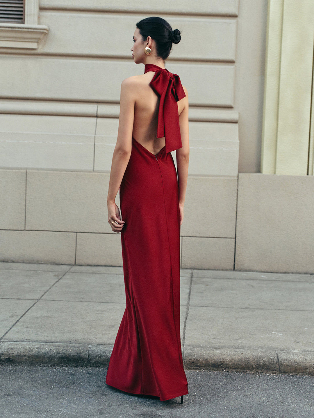 Open Back Satin Halter Dress  Liora Lane Boutique Dresses
