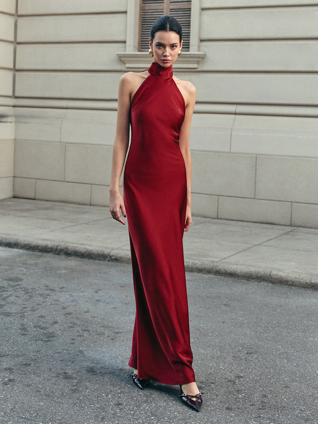 Open Back Satin Halter Dress  Liora Lane Boutique Dresses