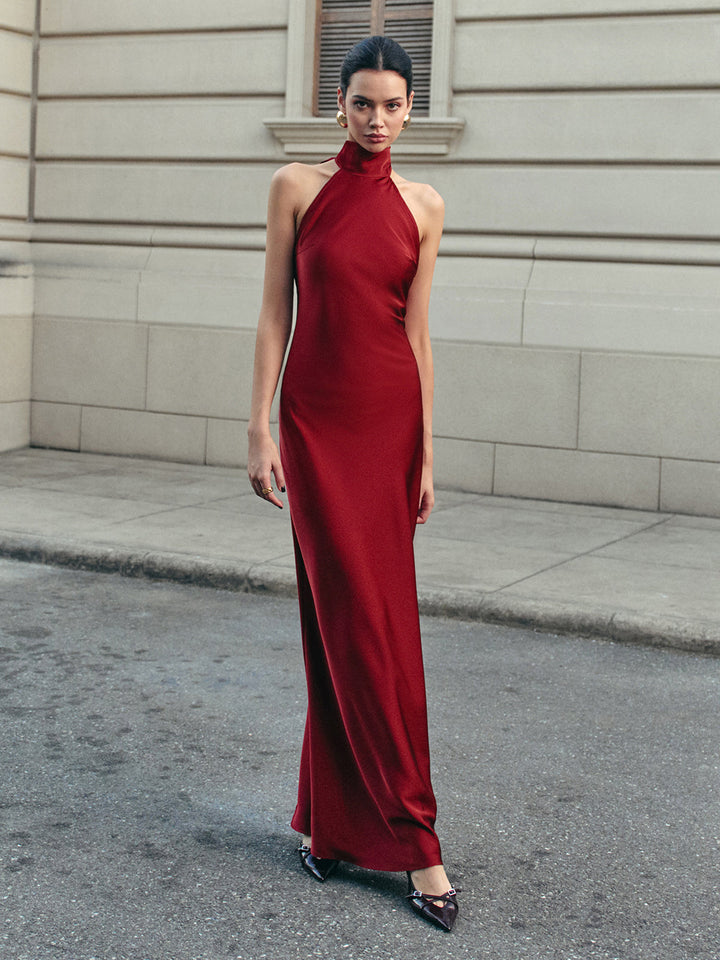 Open Back Satin Halter Dress  Liora Lane Boutique Dresses
