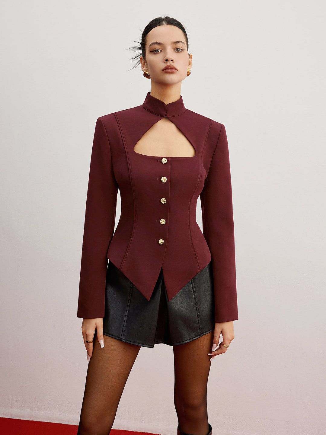 Cutout Slim Blazer With Shoulder Pads  Liora Lane Boutique Blazers