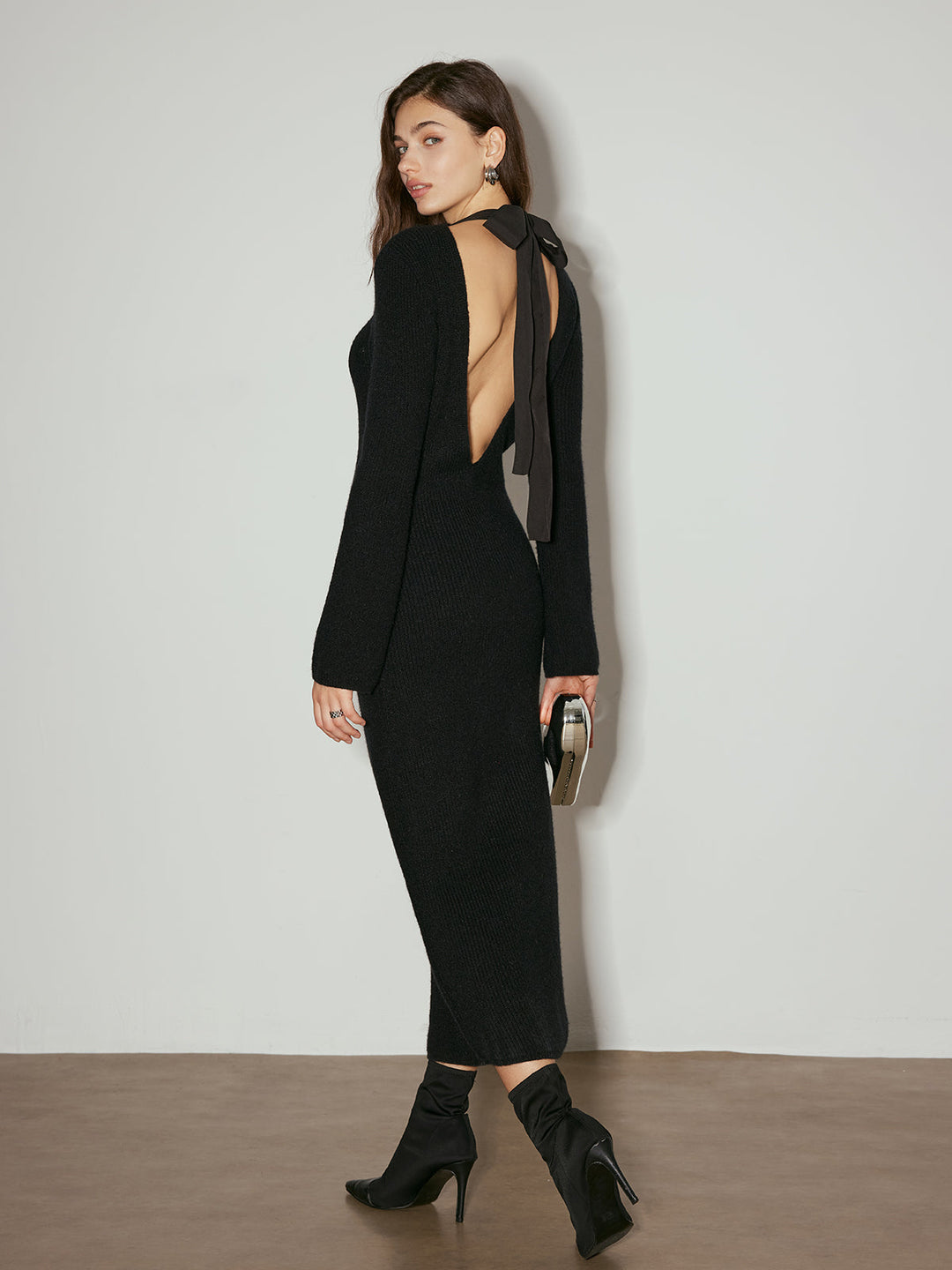 Tie Neck Open Back Long Dress  Liora Lane Boutique Dresses
