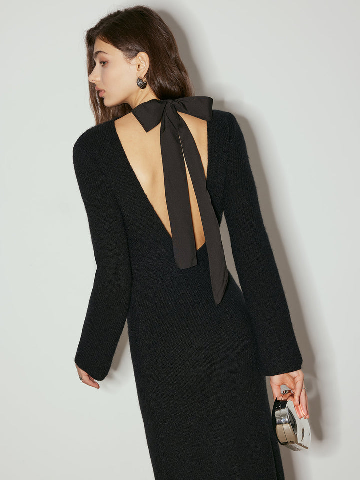 Tie Neck Open Back Long Dress  Liora Lane Boutique Dresses Black / XL 54.00