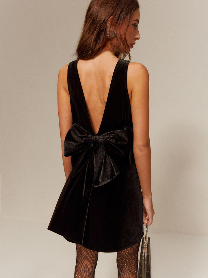 Bow-Decor Backless Velvet Tank Dress  Liora Lane Boutique Dresses
