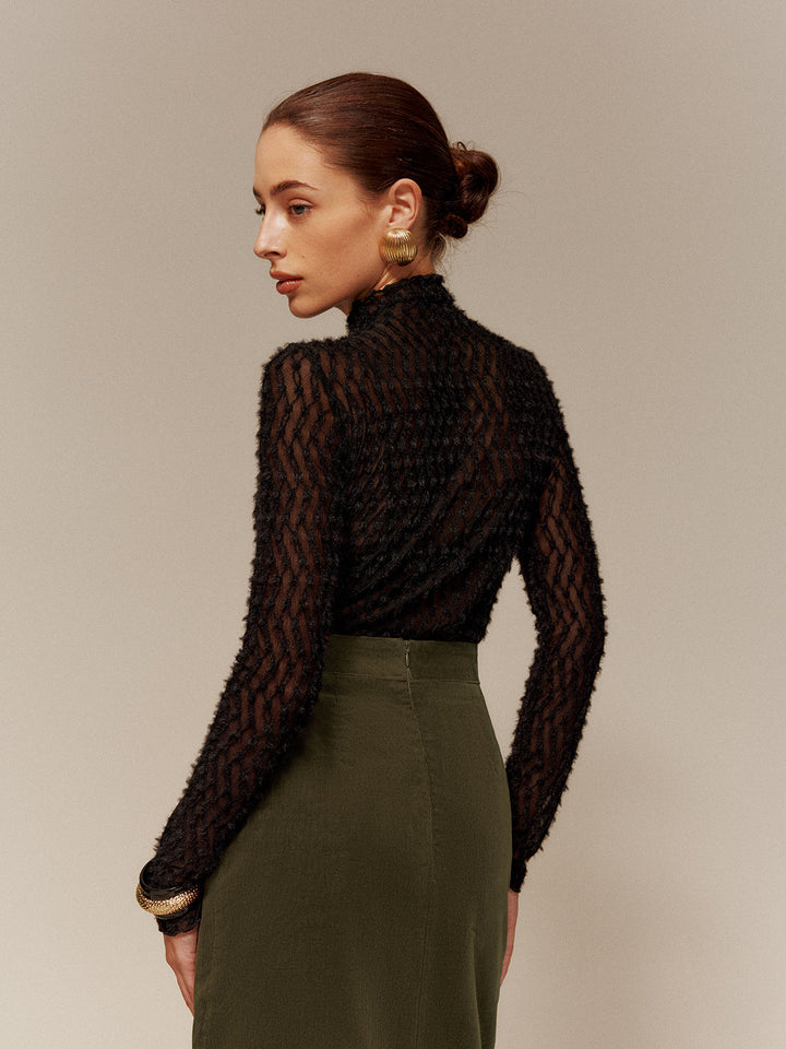 Mock Neck Semi-Sheer T-Shirt  Liora Lane Boutique T-Shirts