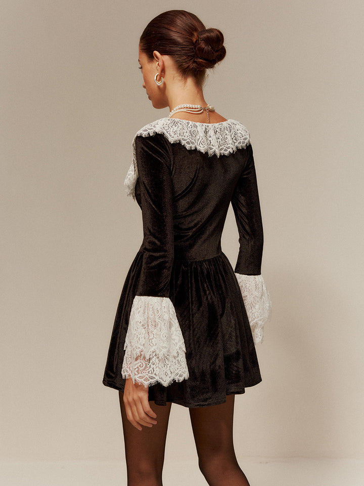 Lace Trim Velvet Short Dress  Liora Lane Boutique Dresses