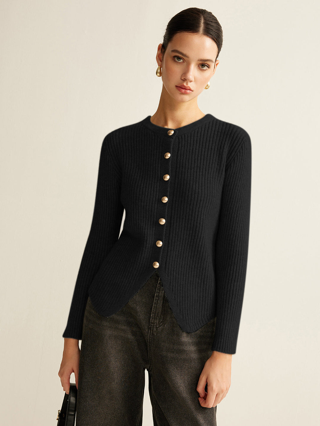 Button Down Split Cardigan  Liora Lane Boutique Cardigans Black / XL 39.00