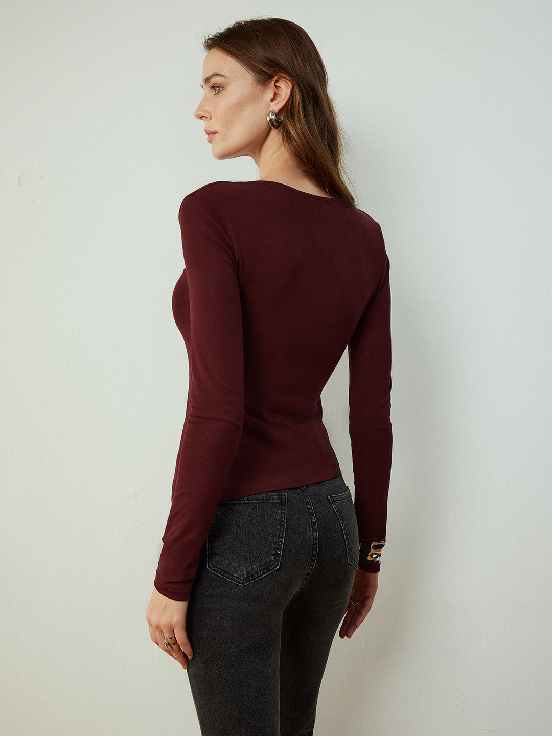 Cowl Neck Metal Decor Slim T-Shirt  Liora Lane Boutique T-Shirts
