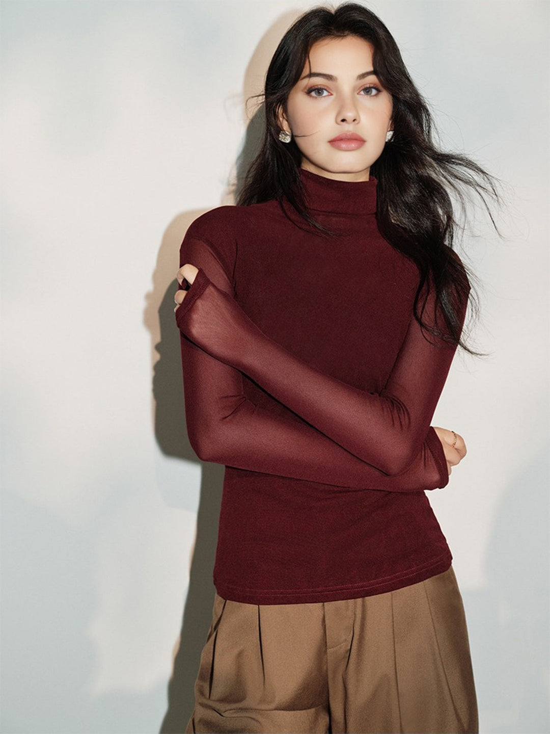 Minimalist Mock Neck Jersey Top  Liora Lane Boutique T-Shirts Burgundy / XL 24.00