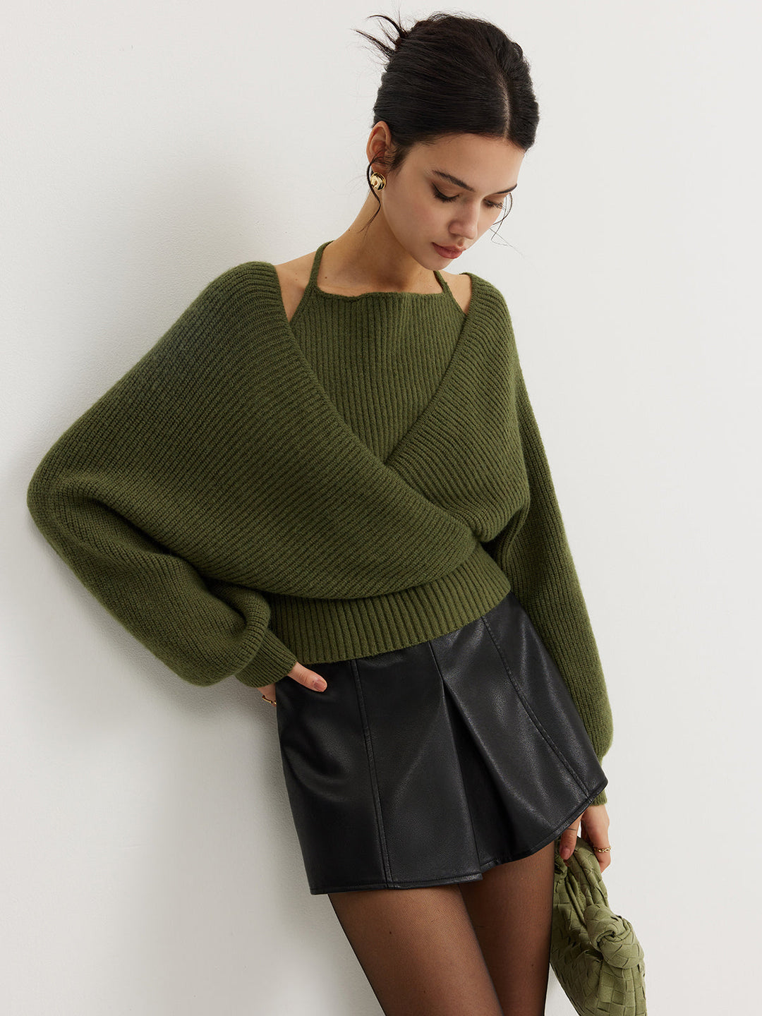 2 in 1 Bat Sleeve Halter Knit Top  Liora Lane Boutique Knit Tops
