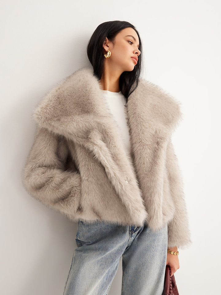 Faux Fur Button Wool Coat  Liora Lane Boutique Women Faux Fur Coats