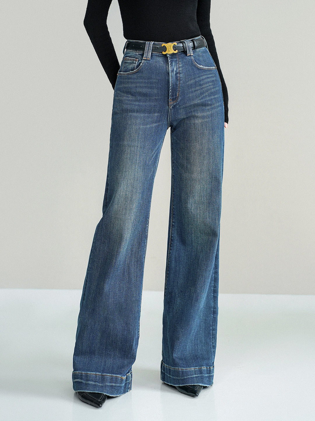 Mid-Waist Bootcut Denim Jeans Without Belt  Liora Lane Boutique Jeans