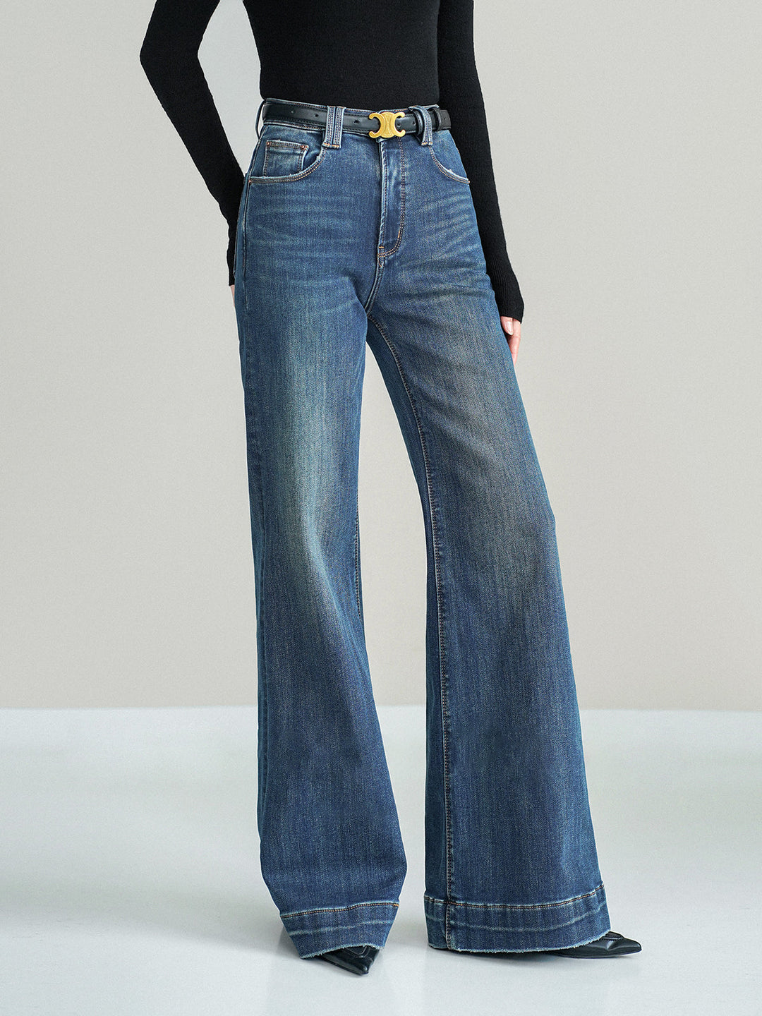 Mid-Waist Bootcut Denim Jeans Without Belt  Liora Lane Boutique Jeans