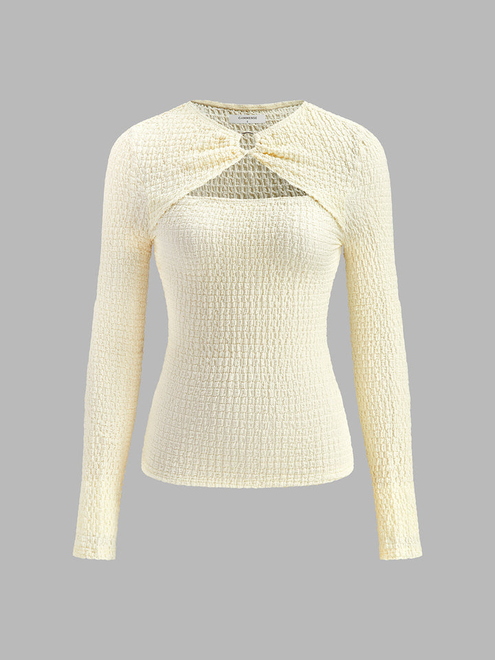 Metal O-Ring Cutout Plisse T-Shirt  Liora Lane Boutique T-Shirts Off-White / XL 26.00