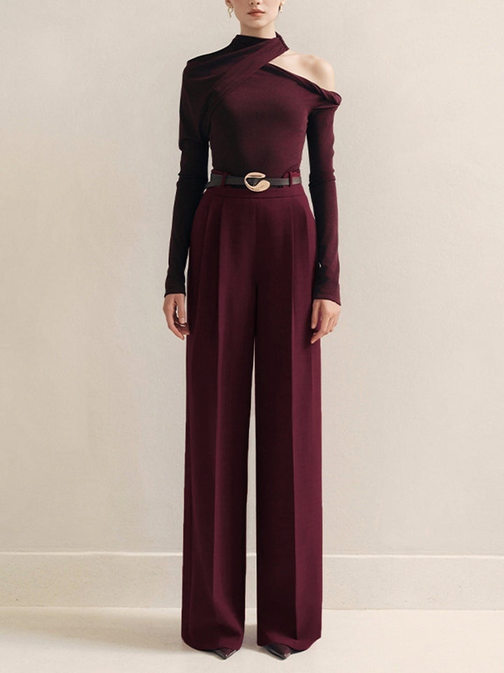 Metal-Belt Pleated High-Waist Pants  Liora Lane Boutique Pants