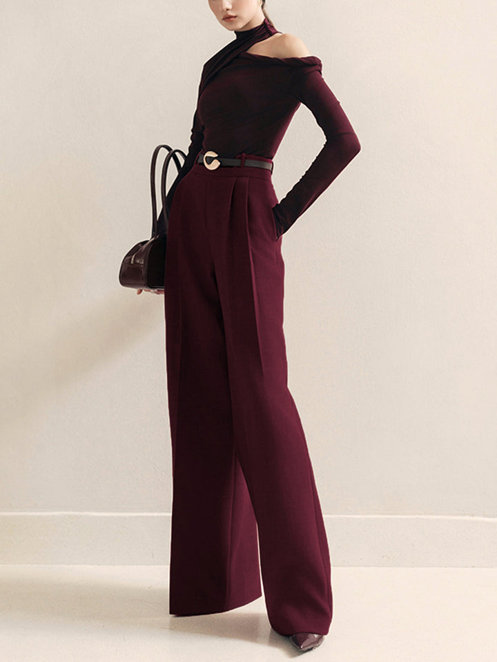 Metal-Belt Pleated High-Waist Pants  Liora Lane Boutique Pants