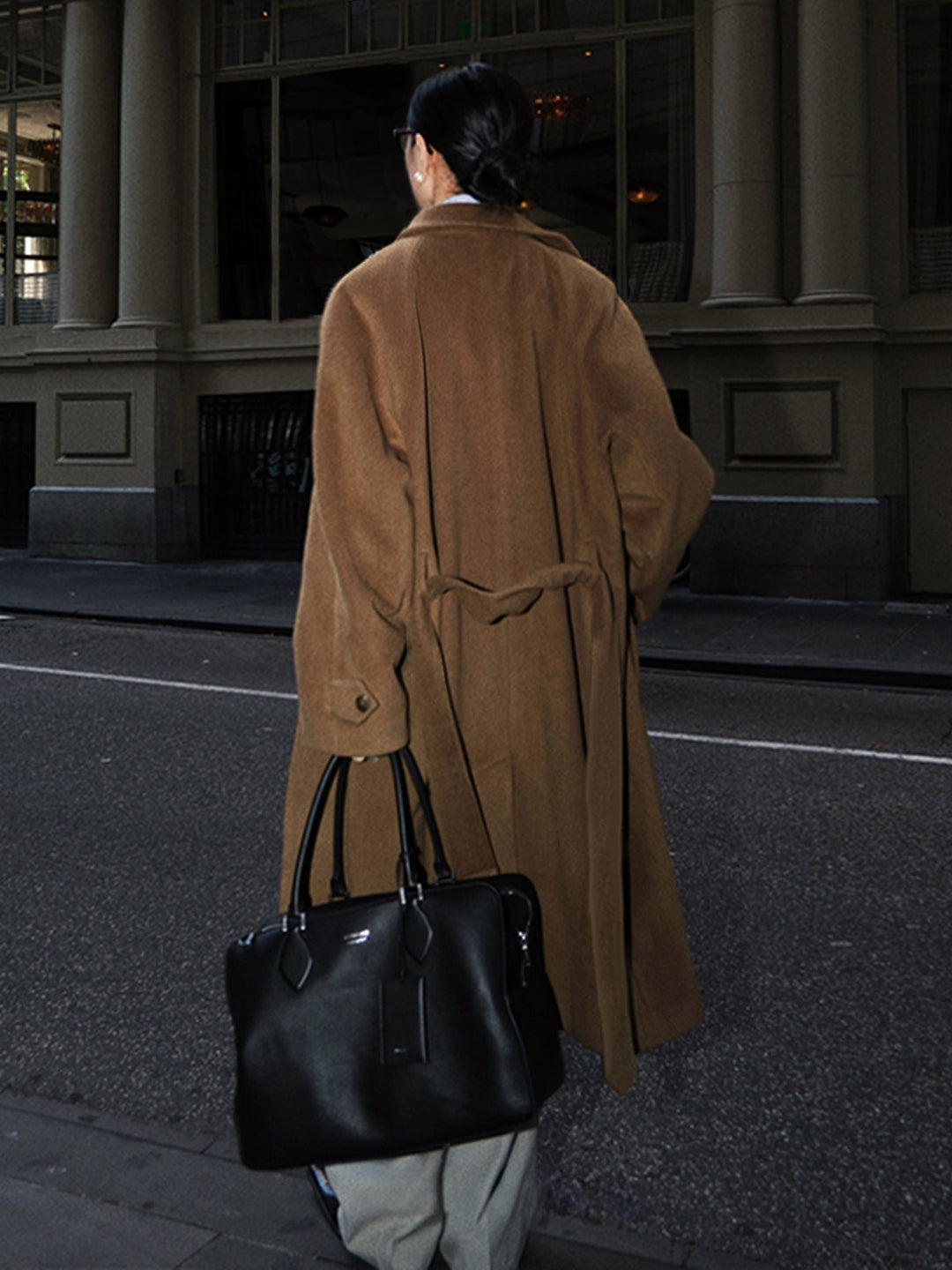 Button Belted Lapel Long Coat  Liora Lane Boutique Wool Coats
