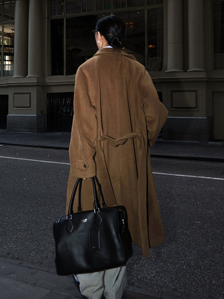 Button Belted Lapel Long Coat  Liora Lane Boutique Wool Coats