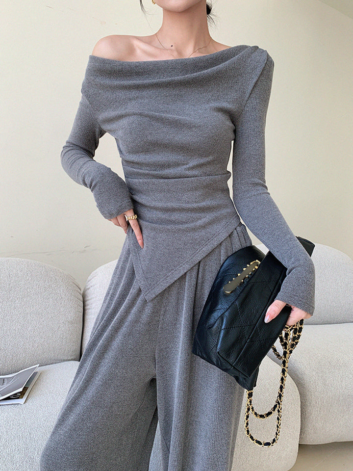 Plain Asymmetrical Draped Pants Set  Liora Lane Boutique Pant Sets