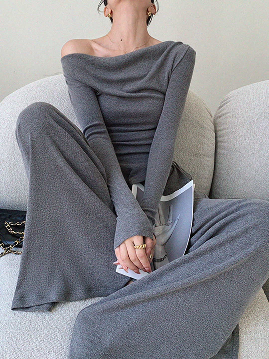 Plain Asymmetrical Draped Pants Set  Liora Lane Boutique Pant Sets