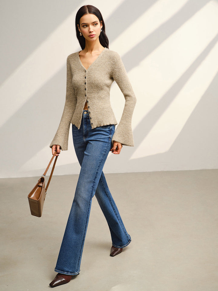 V-Neck Bell Sleeve Button Cardigan  Liora Lane Boutique Cardigans Light Brown / XL 89.99