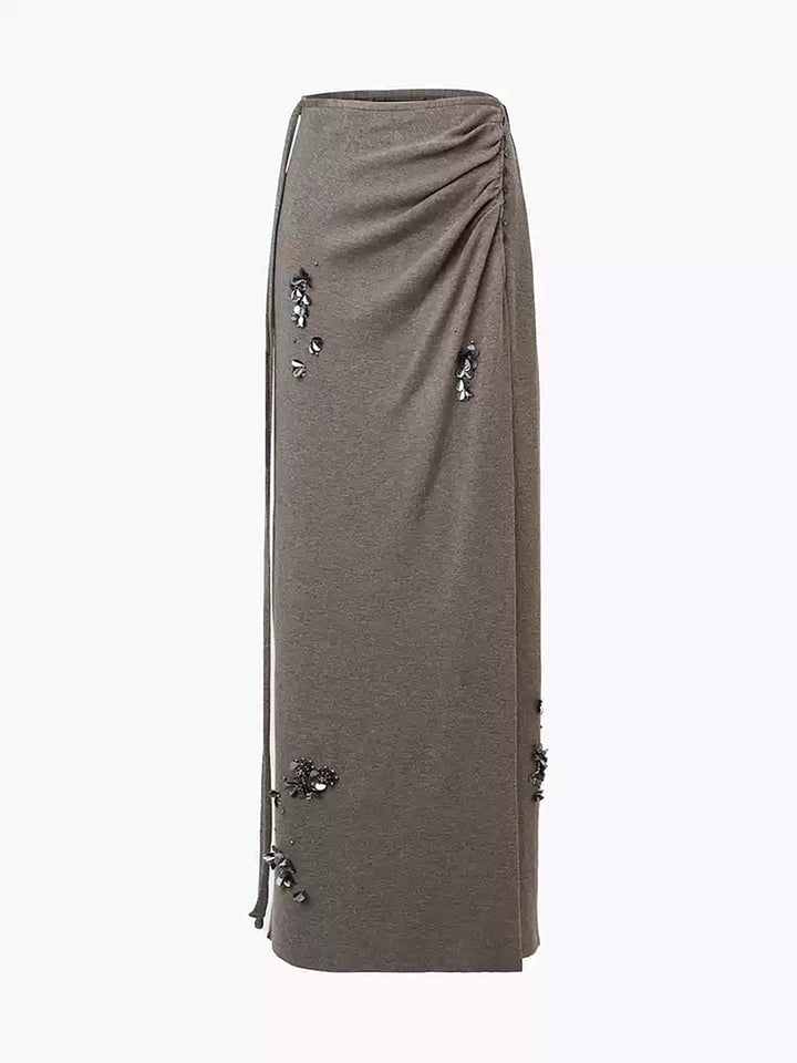 Wool-Blend Pleated Sequins Sweater Skirt  Liora Lane Boutique Sweater Skirts Khaki / XL 54.00