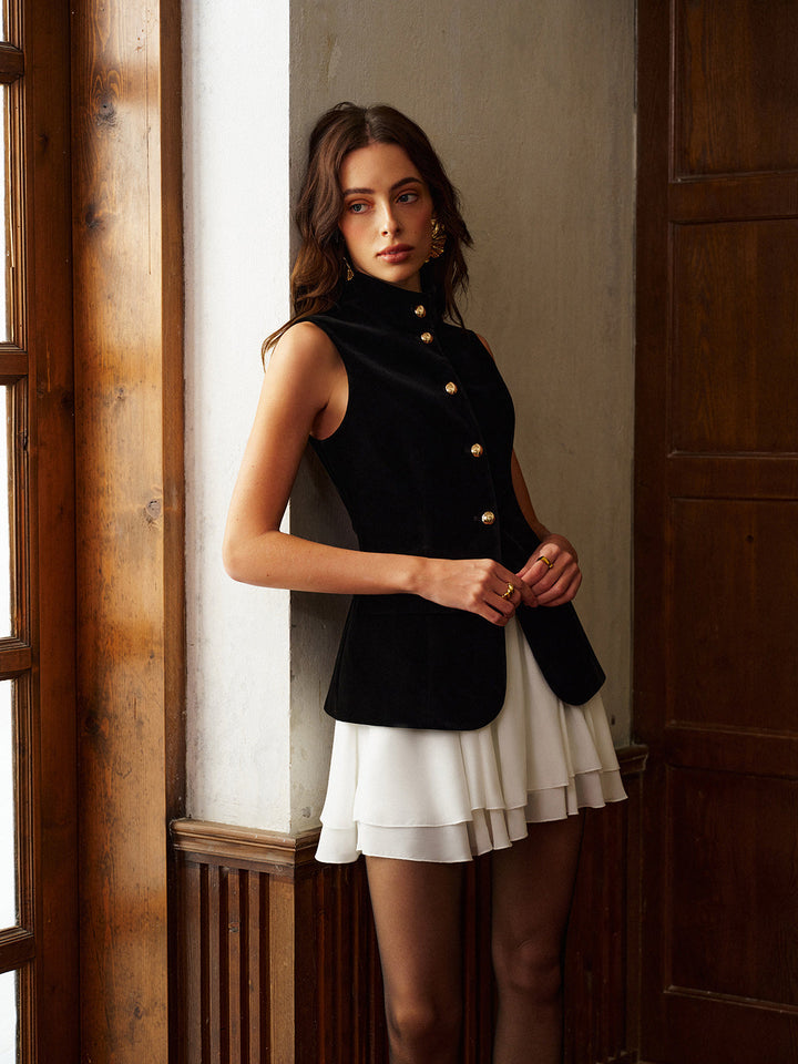 Button Slit Velvet Top With Chiffon Skirt Set  Liora Lane Boutique Skirt Sets
