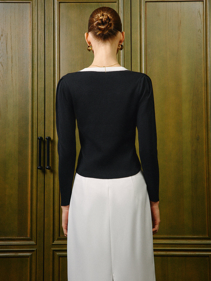 3D Flower Contrast Trim Knit Top  Liora Lane Boutique Knit Tops