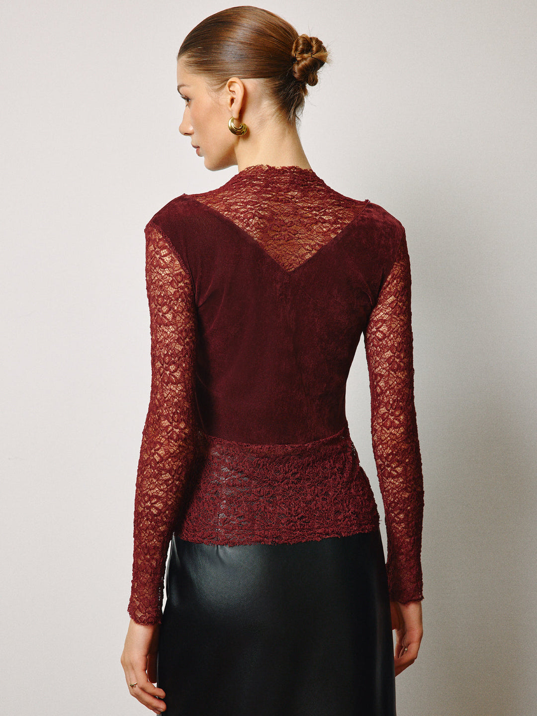 Semi-Sheer Rhinestone Velvet Panel Lace Slim Top  Liora Lane Boutique T-Shirts
