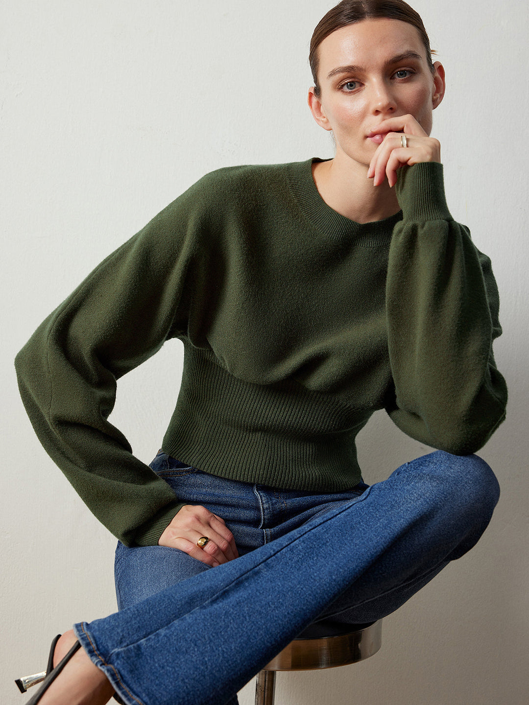 Batwing Sleeve Cinched Sweater  Liora Lane Boutique Sweaters ArmyGreen / XL 49.00