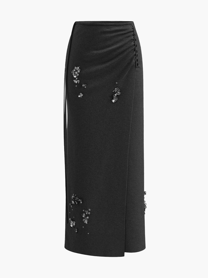 Wool-Blend Pleated Sequins Sweater Skirt  Liora Lane Boutique Sweater Skirts Black / XL 54.00