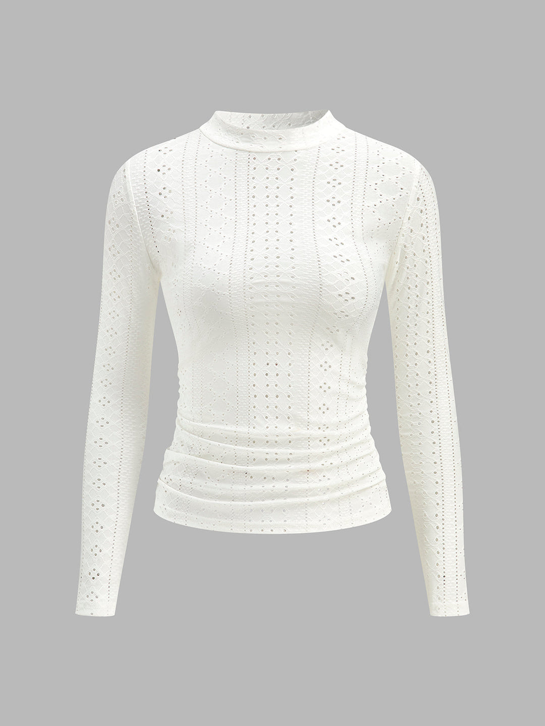 Semi-Sheer Stand Collar Side-Pleated Skinny Top  Liora Lane Boutique T-Shirts White / XL 19.00