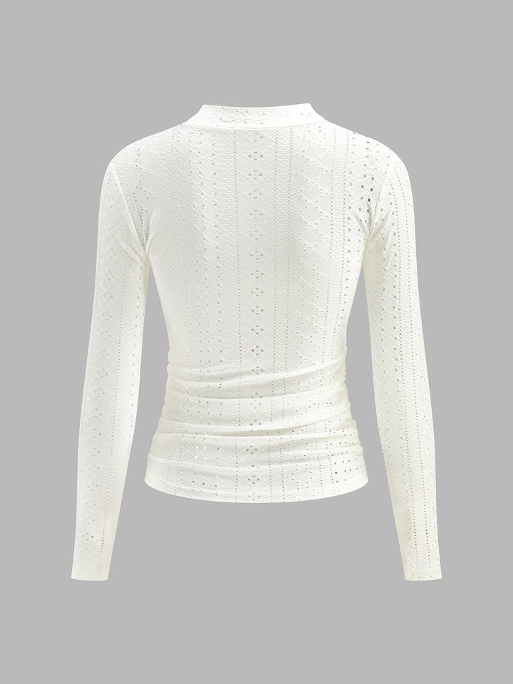 Semi-Sheer Stand Collar Side-Pleated Skinny Top  Liora Lane Boutique T-Shirts