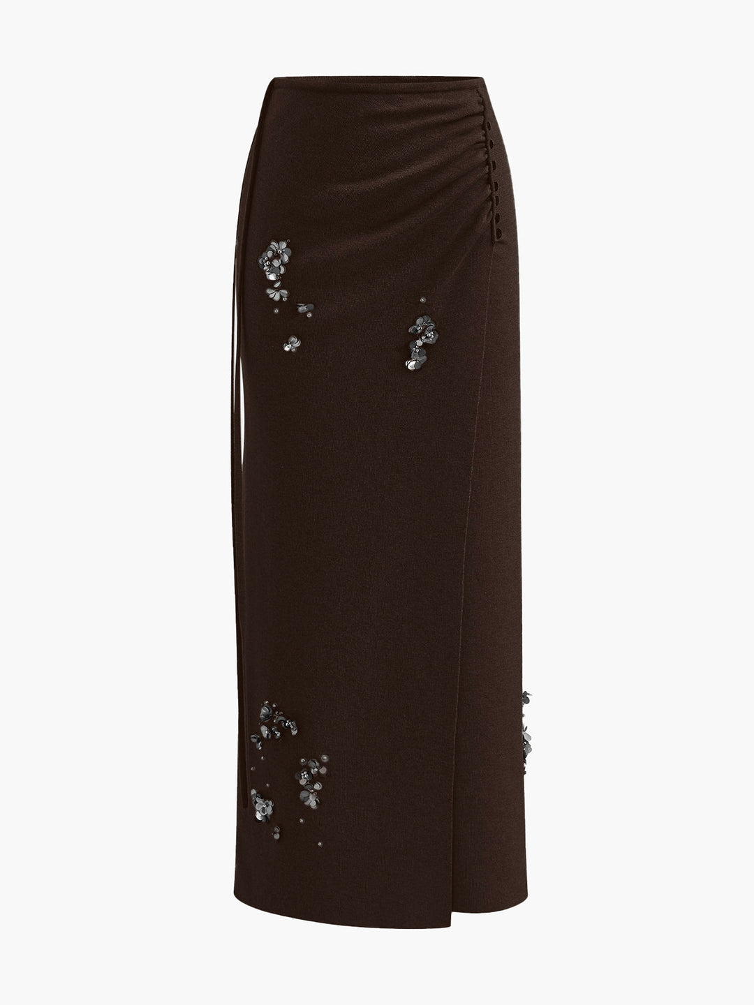 Wool-Blend Pleated Sequins Sweater Skirt  Liora Lane Boutique Sweater Skirts Dark Brown / XL 54.00