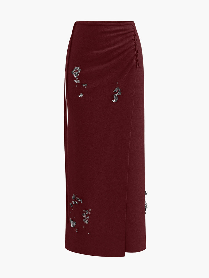 Wool-Blend Pleated Sequins Sweater Skirt  Liora Lane Boutique Sweater Skirts Burgundy / XL 54.00