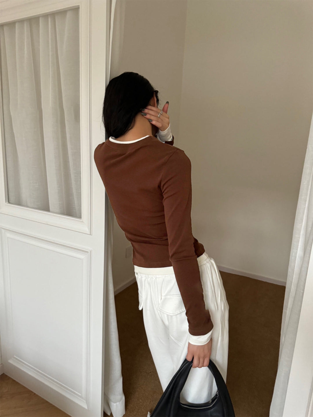 2 in 1  V-Neck Contrast Trim Jersey Top  Liora Lane Boutique T-Shirts