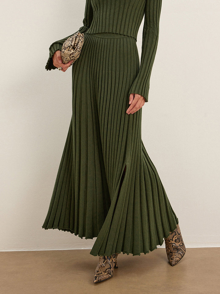 Lettuce Trim Pleated Sweater Skirt  Liora Lane Boutique Sweater Skirts ArmyGreen / XL 69.00