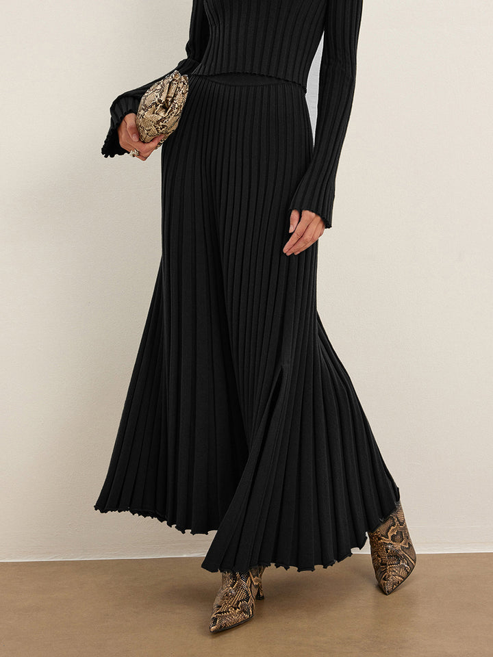 Lettuce Trim Pleated Sweater Skirt  Liora Lane Boutique Sweater Skirts Black / XL 69.00