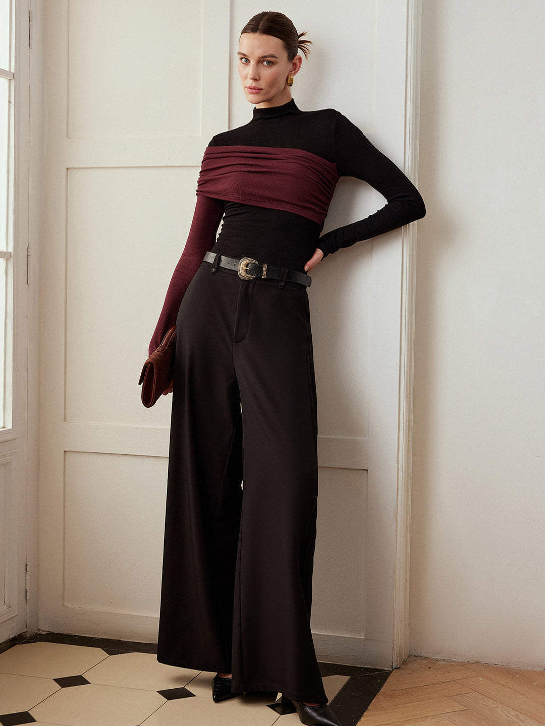Color Block Pleated Jersey Slim Top  Liora Lane Boutique T-Shirts