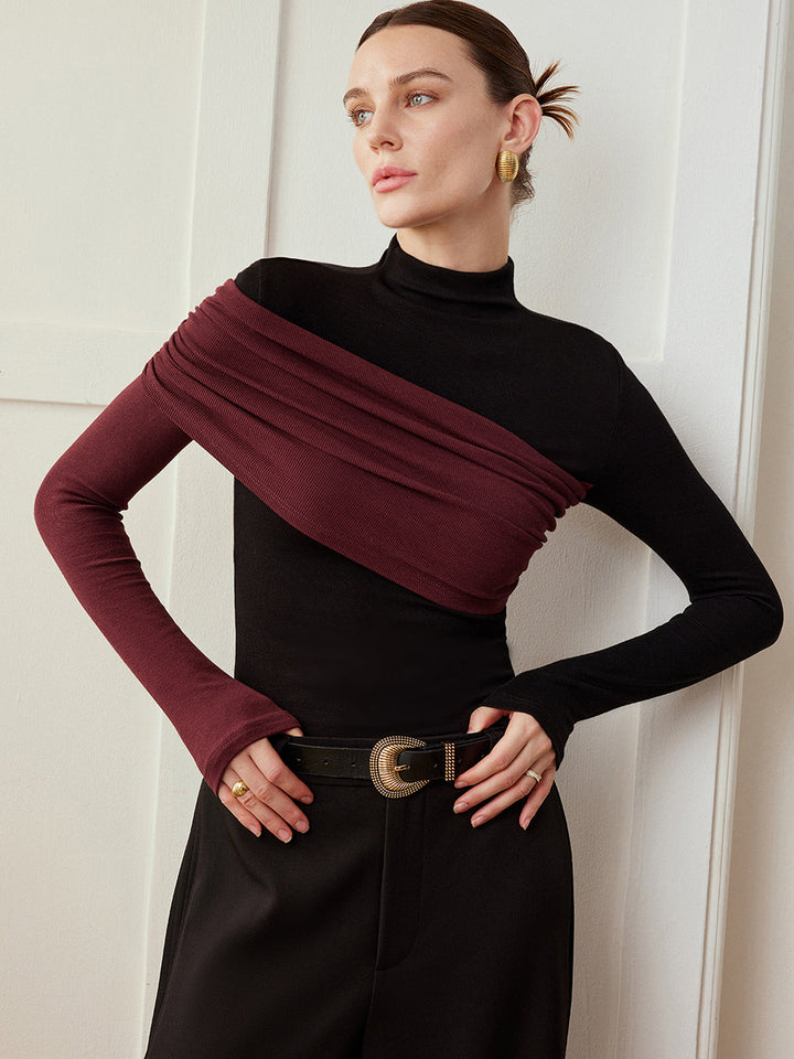 Color Block Pleated Jersey Slim Top  Liora Lane Boutique T-Shirts