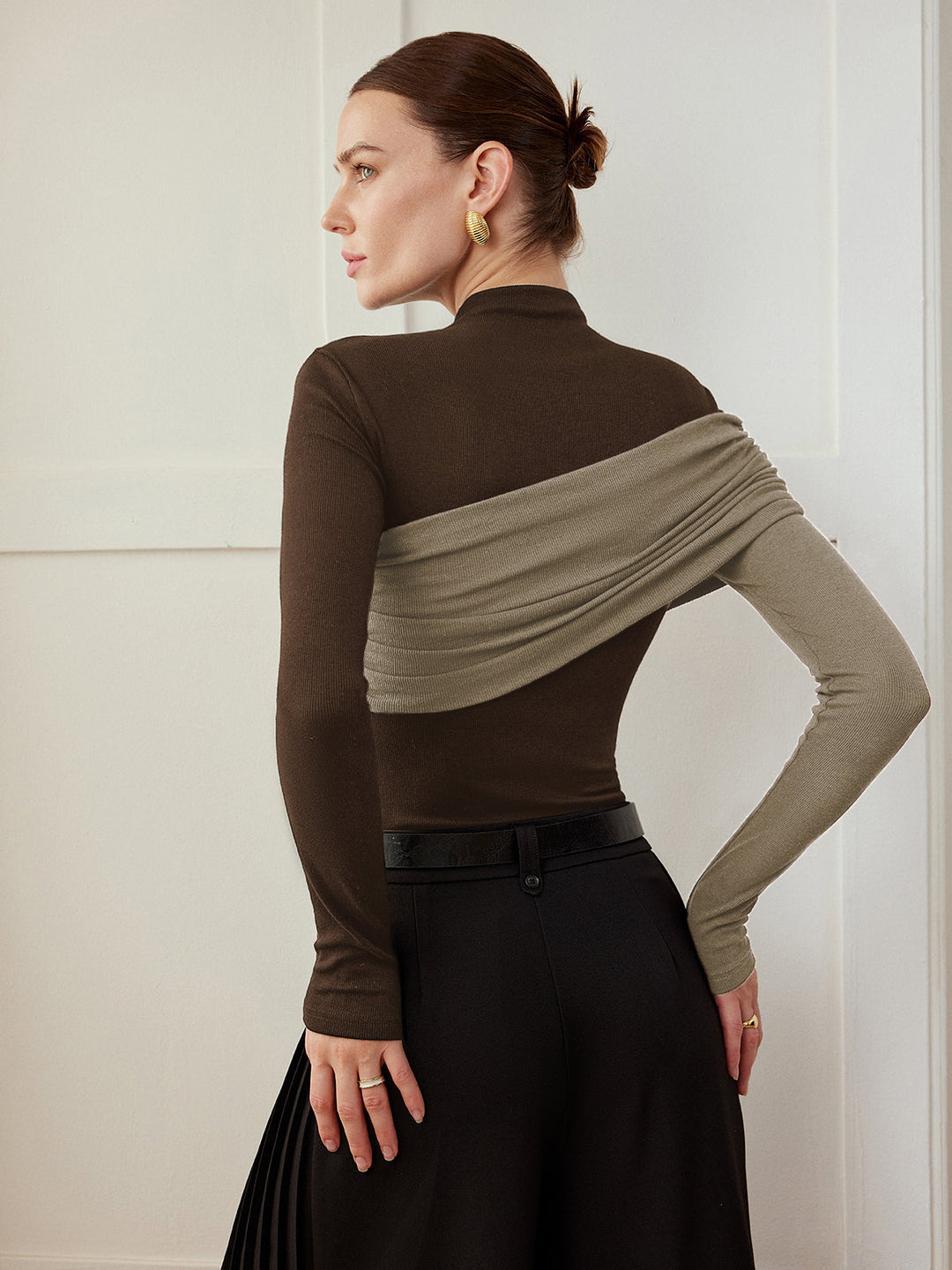 Color Block Pleated Jersey Slim Top  Liora Lane Boutique T-Shirts