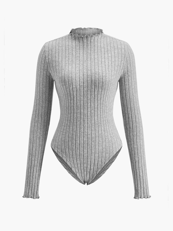 Ribbed Lettuce Trim Slim Bodysuit  Liora Lane Boutique Bodysuits