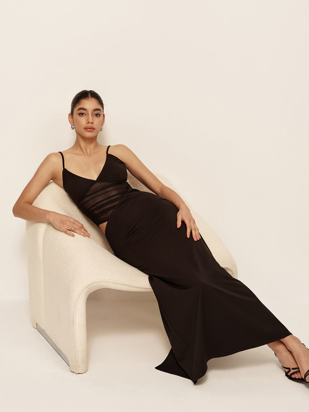 Semi-Sheer Low V-Neck Asymmetrical Ruched Dress  Liora Lane Boutique Dresses