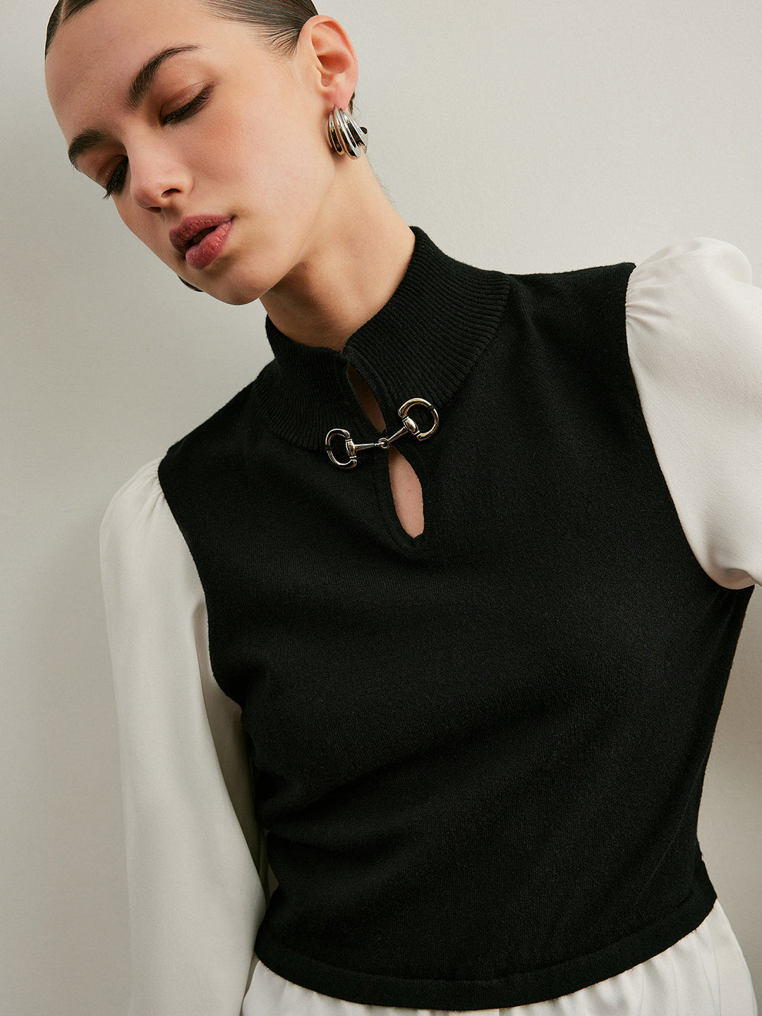 2 in 1 Color Block Metal-Detail Knit Top  Liora Lane Boutique Knit Tops