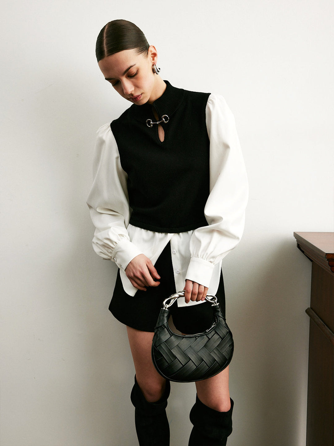 2 in 1 Color Block Metal-Detail Knit Top  Liora Lane Boutique Knit Tops