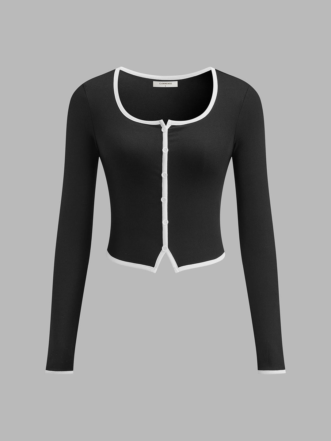 Square Neck Contrast Trim Long Sleeve Knit Shirt  Liora Lane Boutique T-Shirts