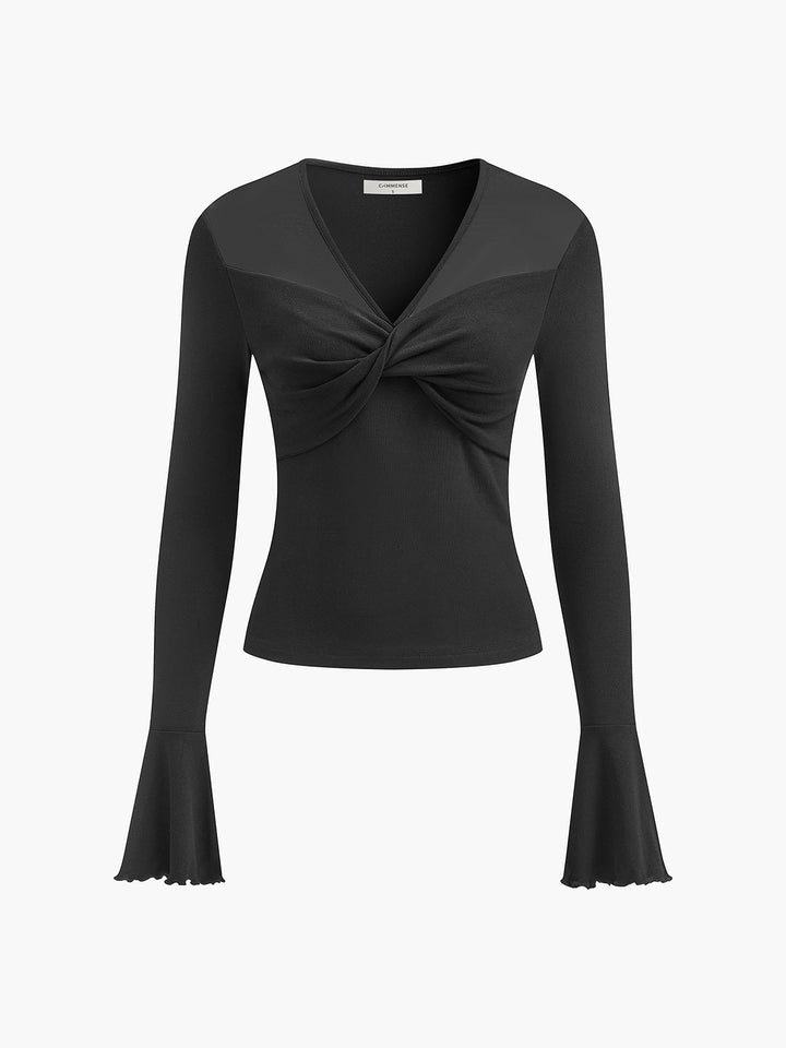 Semi-Sheer V-Neck Mesh Panel Top  Liora Lane Boutique T-Shirts